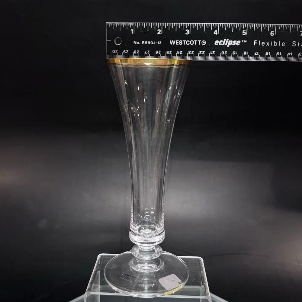 Vintage Mikasa Austria Jamestown Gold Rim Crystal Flower Bud Vase w‎ Box T2703